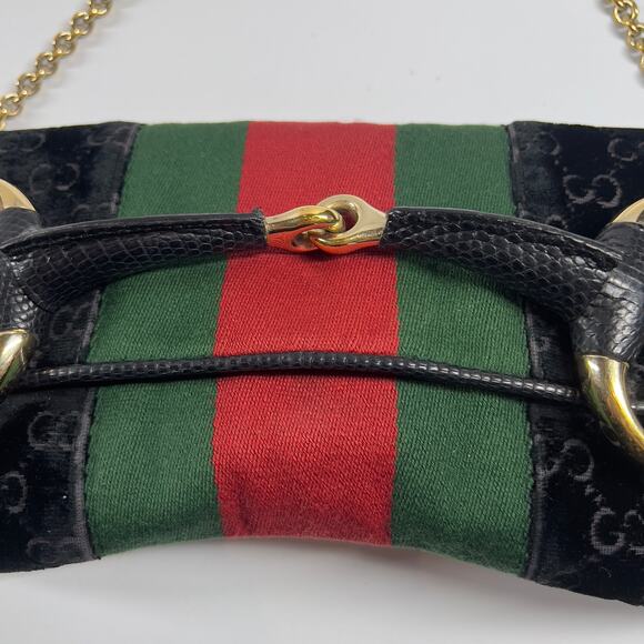 Vintage Gucci Black Velvet Lizard Horsebit Chain Big size - Picture 8 of 10